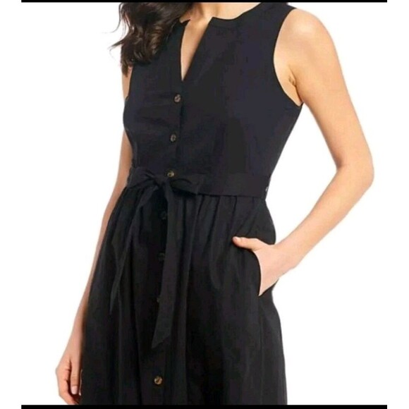 Calvin Klein Cotton Maxi Midi Dress Ruffle Hem Black SZ 10 - Picture 1 of 7